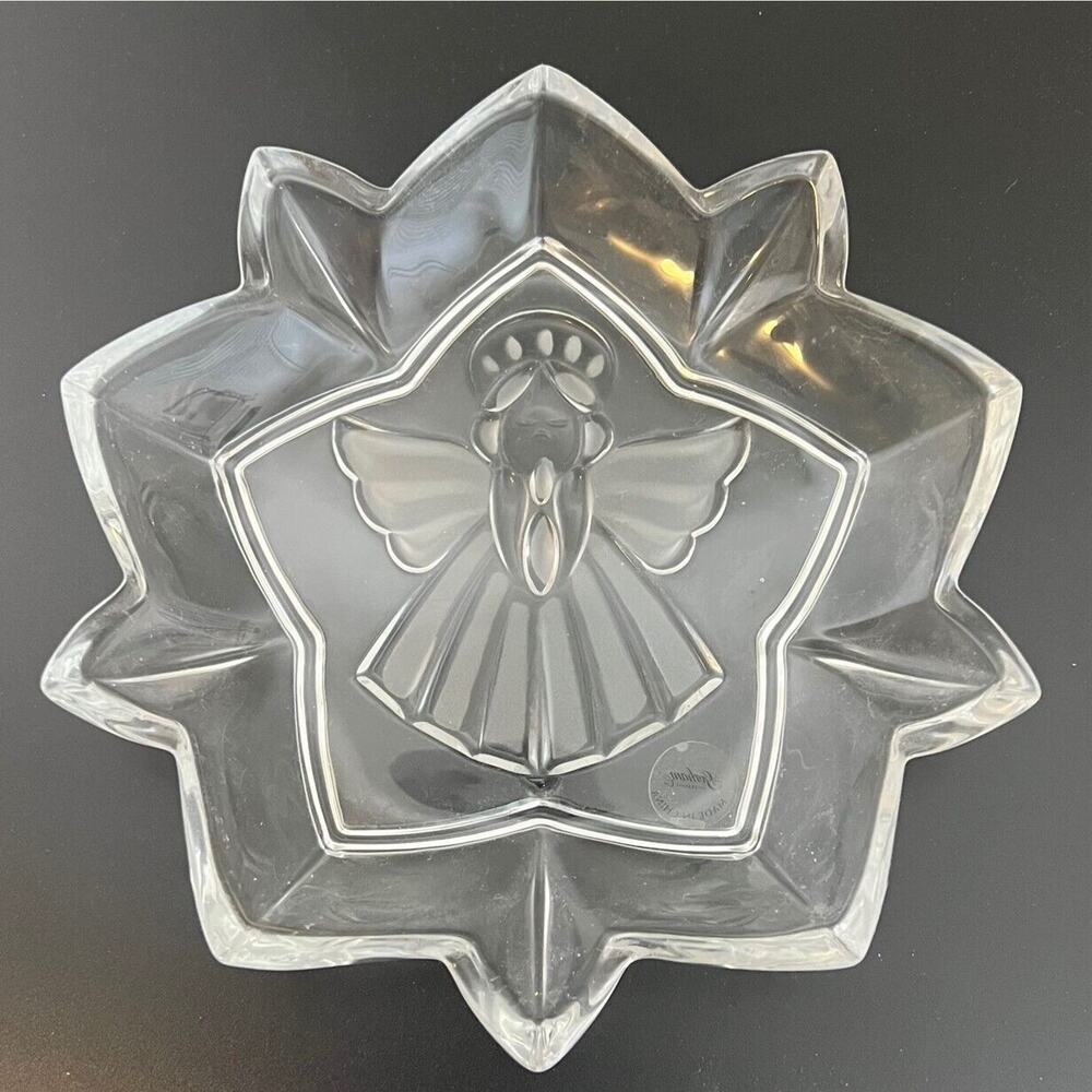 Gorham Angel Candy Dish 7 Inch Star Shaped Clear Pressed Crystal Bowl 1990s